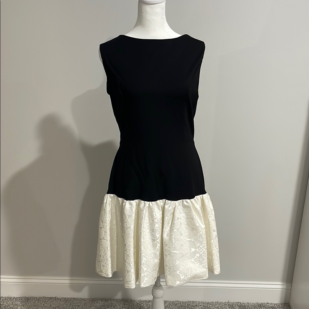 ERIN by Erin Fetherston Black and Ivory Fit and Flare Midi Dress